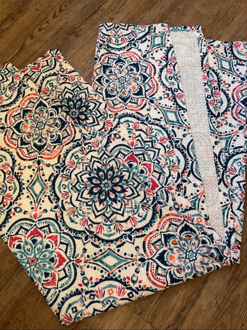 Floral Medallion Shower Curtain in Navy, Teal & Coral -